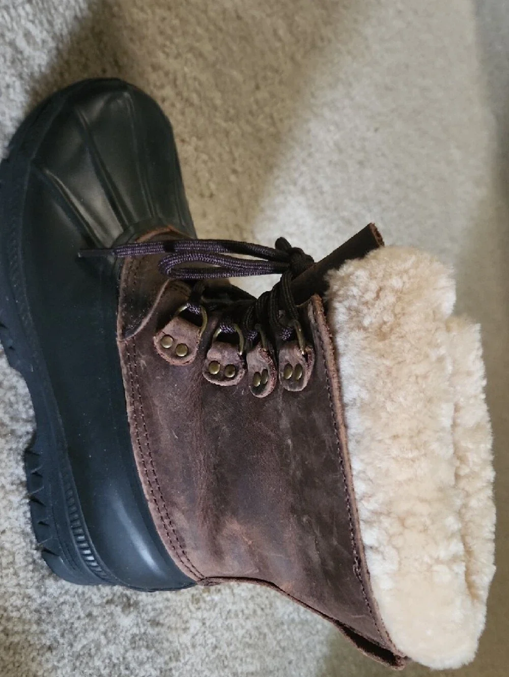Women's Size 8 Ralph Lauren All-Weather Duck Boots - Brown Leather, Black Rubber